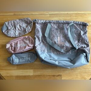 Thirty-One Cinch Utility Tote and Let’s Go Pouches Speckled Granite